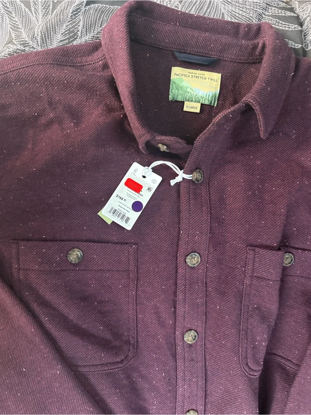 NEW⭐️Marine Layer Men’s Pacifica Stretch Twill Overshirt Burgundy Neps $168